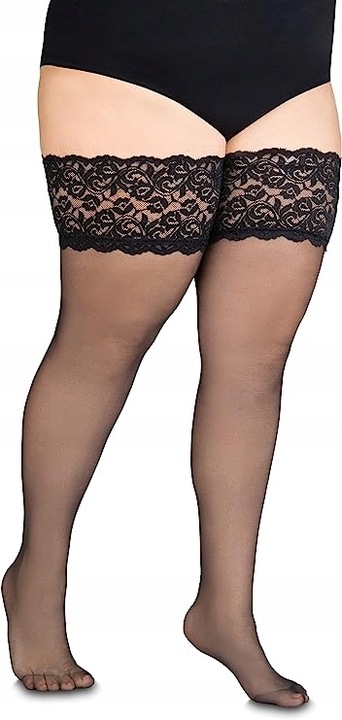 POŃCZOCHY SAMONOŚNE PLUS SIZE CZARNE NYLONOWE SEXY