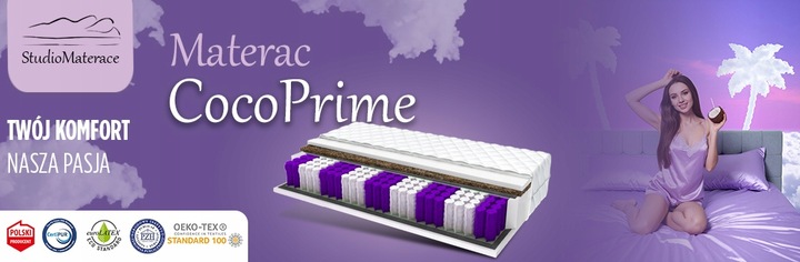 Materac 90x200 CocoPrime Sprężynowy Kieszeniowy Kokos H3/H4