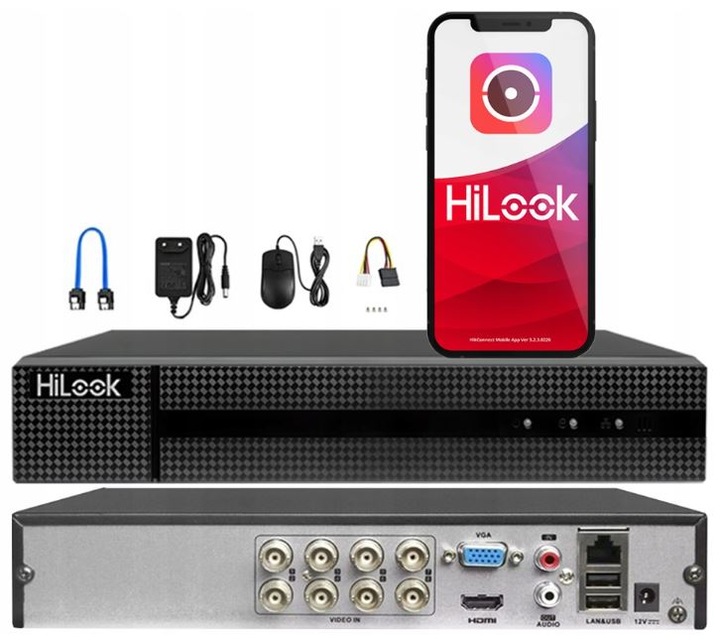 Monitoring Zewnętrzny 8MPx HiLook Hikvision 6 Kamer TVI Hybrid Light LED IR