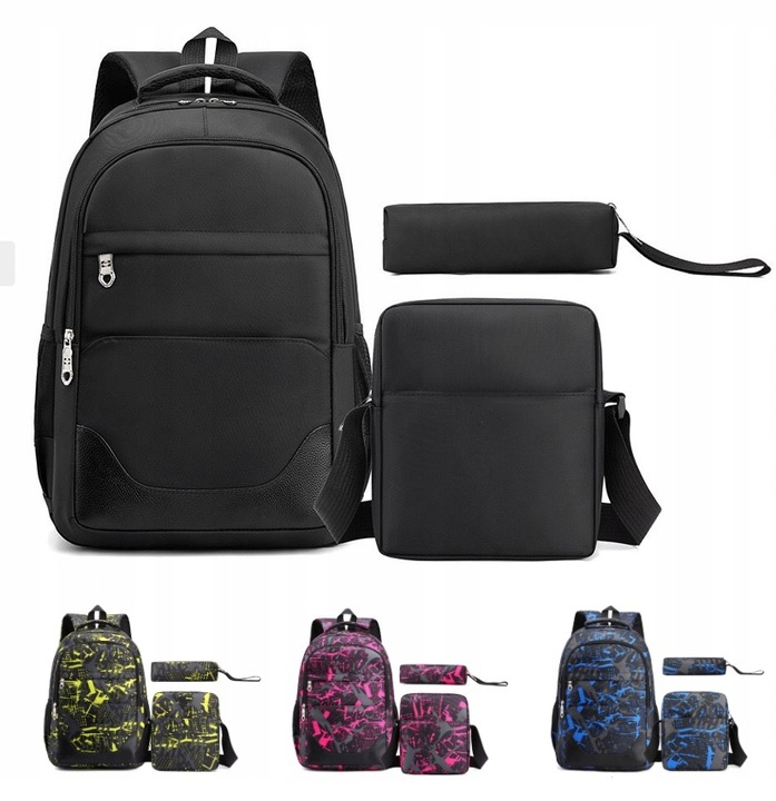 Bivacc Pojemny plecak szkolny młodzieżowy czarny zestaw 3 szt Bivacc