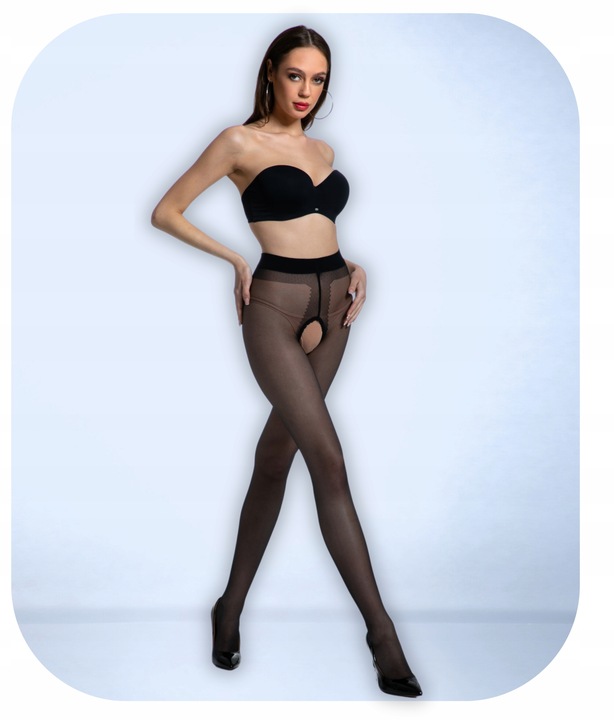 Rajstopy Damskie Gładkie z Dziurką Grubość 20 Den Hip Gloss Czarne 1/2 S/M
