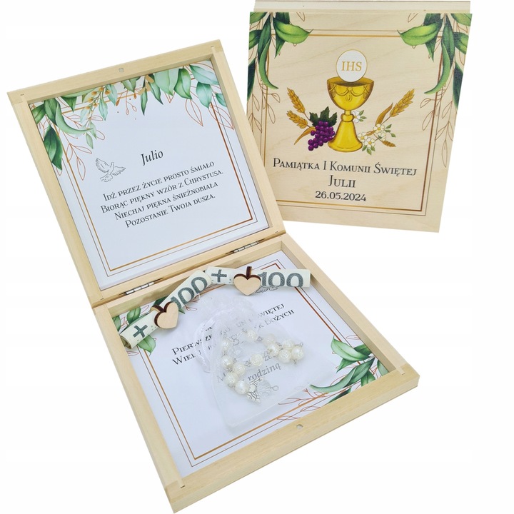 Pamiątka Pierwszej Komunii Świętej pudełko prezent kartka komunia