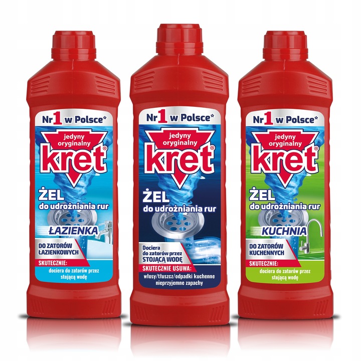 Kret Żel do Udrażniania Rur Kuchnia Łazienka Zestaw 1500g