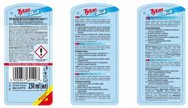 4 X Preparat do czyszczenia zmywarek Tytan 250ml - KORZYSTNY PAKIET