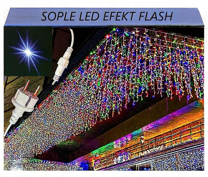 SOPLE 500 LED KURTYNA LAMPKI ZEWNĘTRZNE IP44 FLASH kolorowe 25M