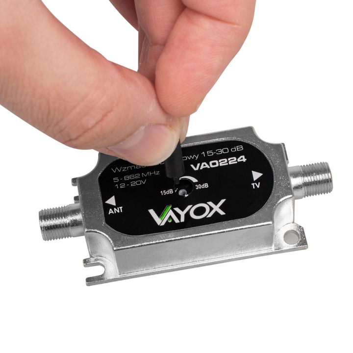 WZMACNIACZ ANTENOWY REGULOWANY 15-30dB SYGNAŁU DVB-T2 4K MOCNY VAYOX