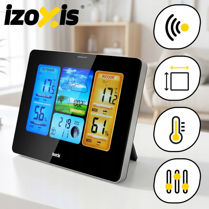 Stacja Pogodowa Bezprzewodowa IZOXIS Termometr Higrometr Zegar Czujnik