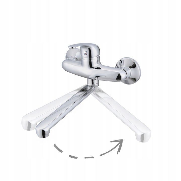 BATERIA UMYWALKOWA ŚCIENNA Z RUCHOMA WYLEWKA CHROM SREBRNA KOMPLET