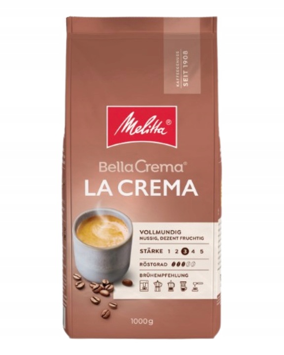 Kawa ziarnista MELITTA BELLACREMA LACREMA 1kg blend ziaren + GRATIS