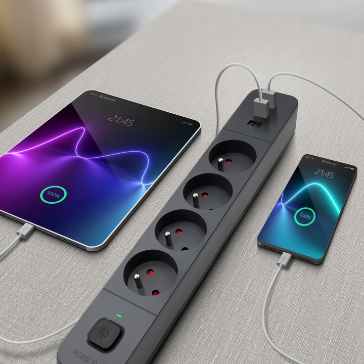 Listwa Zasilająca Przedłużacz z 3xUSB z Włącznikiem Antyprzepięciowa 1,5m