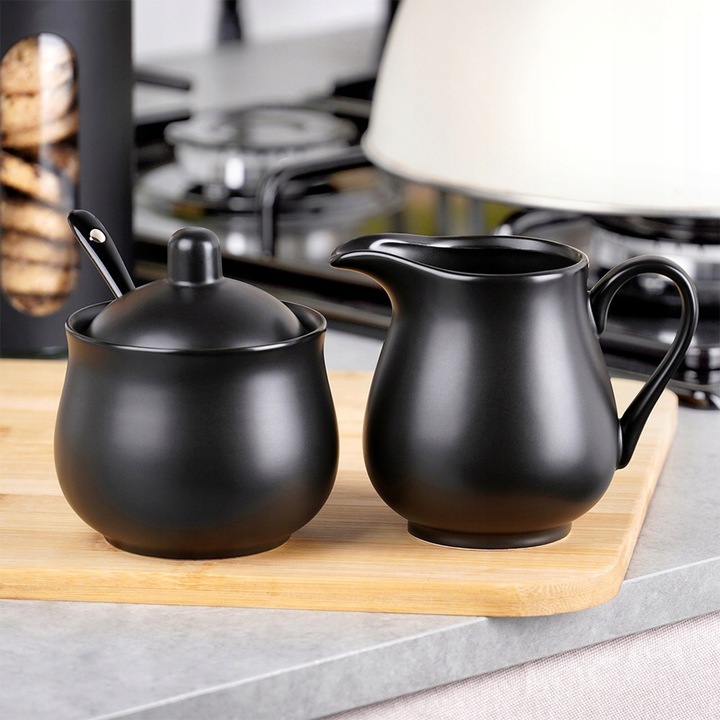 Zestaw CUKIERNICZKA MLECZNIK ŁYŻECZKA pojemnik na cukier mleko czarna