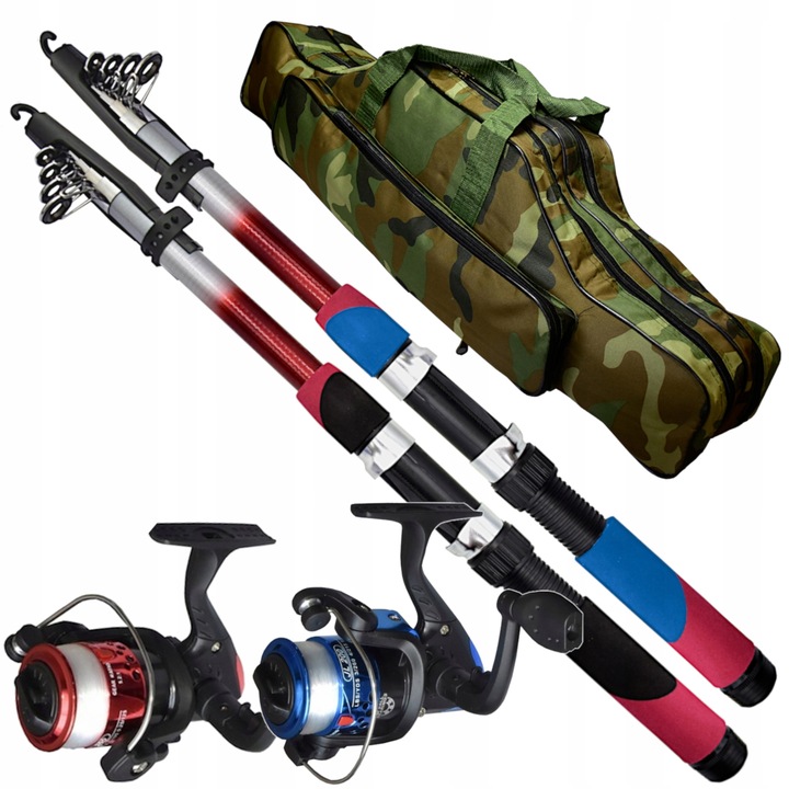 ZESTAW WĘDKARSKI 2 x Wędka 2 x Kołowrotek TORBA