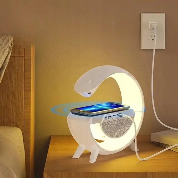 Lampka LED GAMINGOWA RGB Głośnik Ładowarka INDUKCYJNA QI Zegar Radio budzik