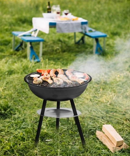 GRILL WĘGLOWY OGRODOWY OKRĄGŁY Z POKRYWĄ POPIELNIK