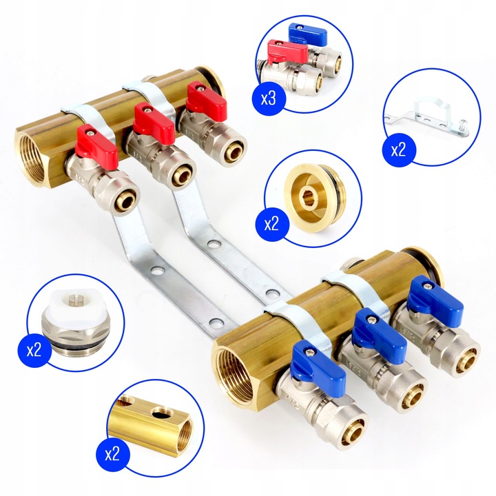 Rozdzielacz C.O. 3 obwodów zaworki PEX odpowietrzniki DO GRZEJNIKÓW