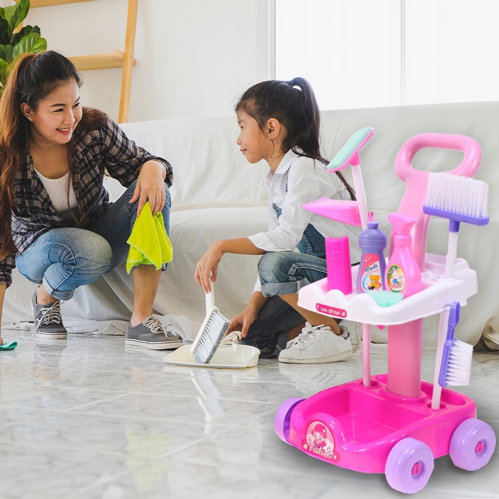 ZESTAW DO SPRZĄTANIA NA WÓZKU Z ODKURZACZEM DŹWIĘK SZCZOTKA MOP DLA DZIECI