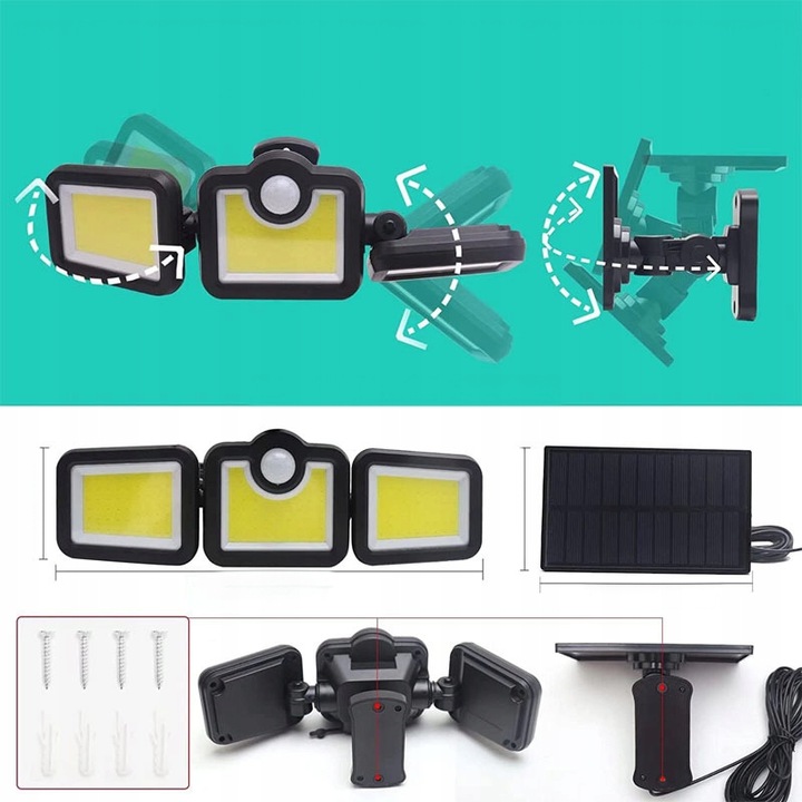 MOCNA LAMPA SOLARNA 3w1 LED COB OSOBNY PANEL CZUJNIK RUCHU ZMIERZCHU