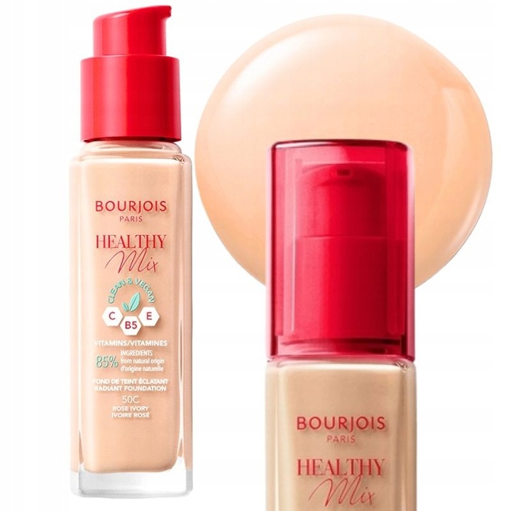 BOURJOIS Healthy Mix Clean Wegański Podkład do twarzy 30ml - 50 Rose Ivory