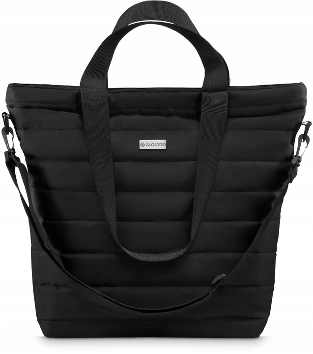 Czarna Torebka damska duża pojemna torba shopper na ramię pikowana