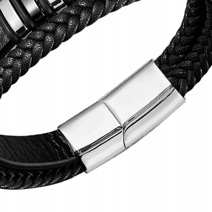BRANSOLETKA MĘSKA SKÓRZANA CZARNA MOCNA NA PREZENT REGULOWANA PREMIUM LOVLY