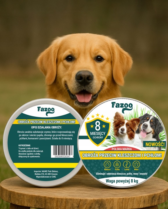 OBROŻA NA KLESZCZE i Pchły dla Dużego Psa Antykleszczowa 8 Miesięcy Fazoo