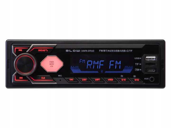 RADIO SAMOCHODOWE BLUETOOTH 1-DIN RDS USB-C AUX RCA SD MP3 LCD