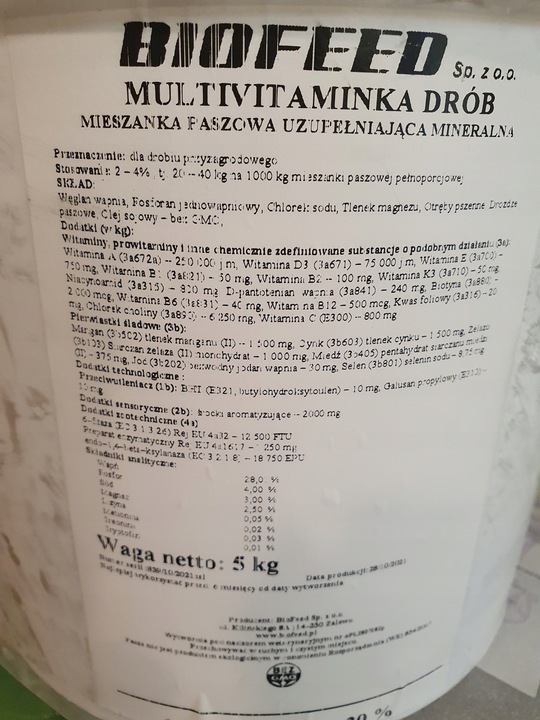 Witaminy dla kur 5kg MUlTIvitaminka BIOFEED
