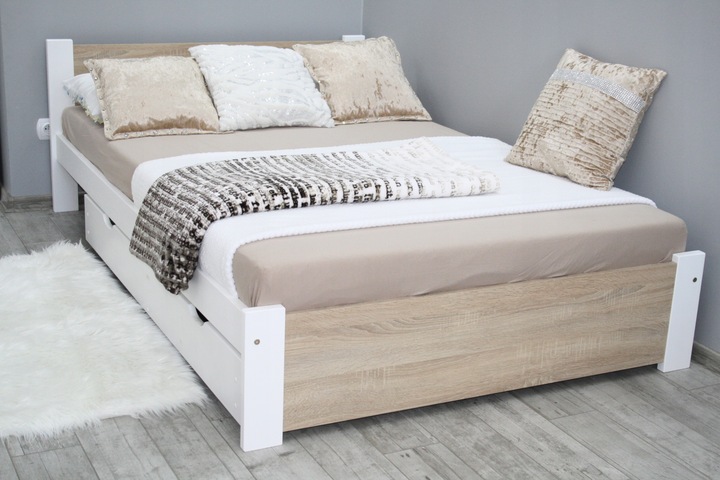 Łóżko 3D 120x200 białe + dąb SONOMA stelaż MATERAC