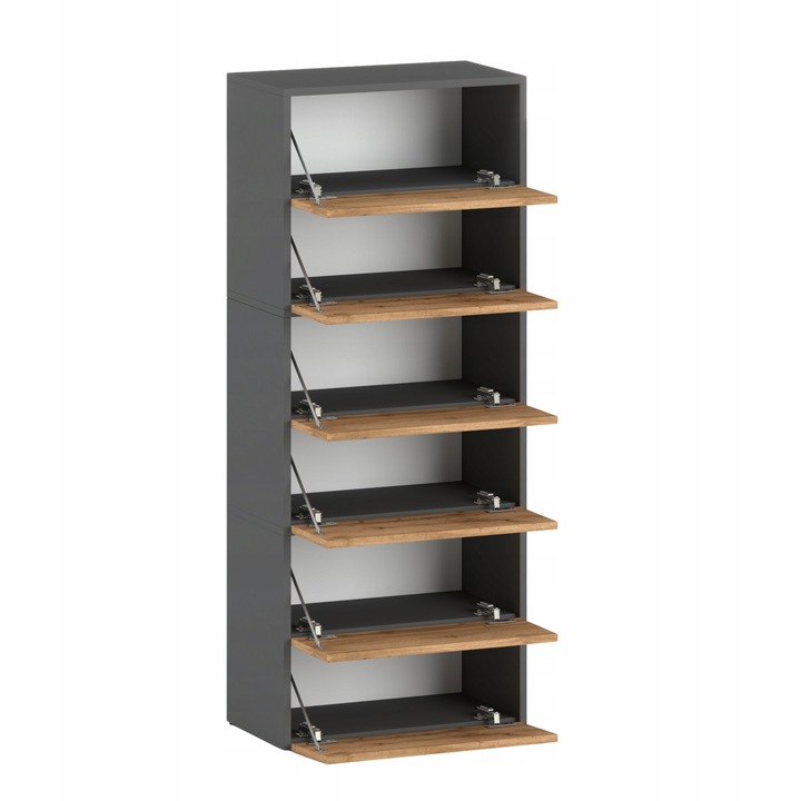 Szafka Na Buty Wysoka Szara Dąb Wotan 6 Półek Bez Siedziska Modułowa