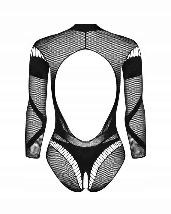 Modne Kobiece Dopasowane Body Z Otwartym Krokiem Obsessive B135 S/L Czerń