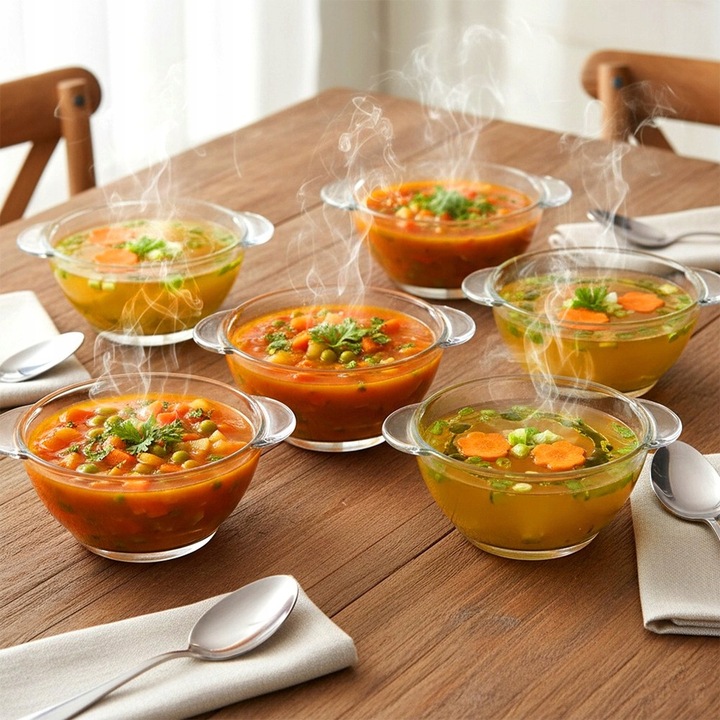 6x Miska BULIONÓWKA miseczka szklana obiadowa z uszami uchwytami 420 ml