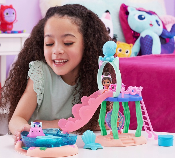 KOCI DOMEK GABI DUŻY ZESTAW BASEN 2 FIGURKI GABI SYRENKOTKA + ZJEŻDŻALNIA