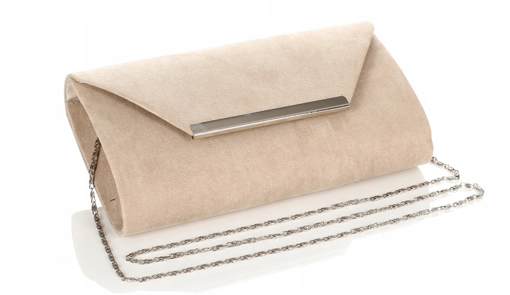 Efektowna Zamszowa Beżowa kopertówka na łańcuszku