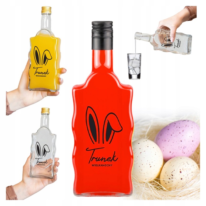 5x Butelki Szklane na WIELKANOC FALA 500ml z NADRUKIEM Na Likiery Nalewki