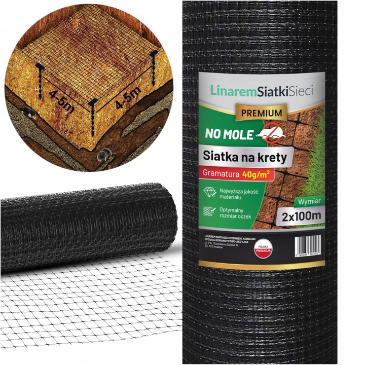 SIATKA NA KRETY 2x100m PREMIUM 40g POD TRAWNIK PRZECIW KRETOM POLSKA