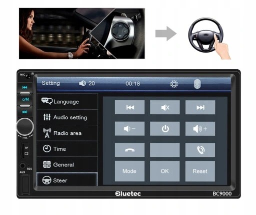 Radio samochodowe Bluetooth 2DIN + kamera cofania