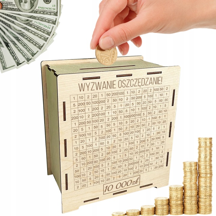 Skarbonka wykreślana wyzwanie tracker oszczędzanie prezent grawer