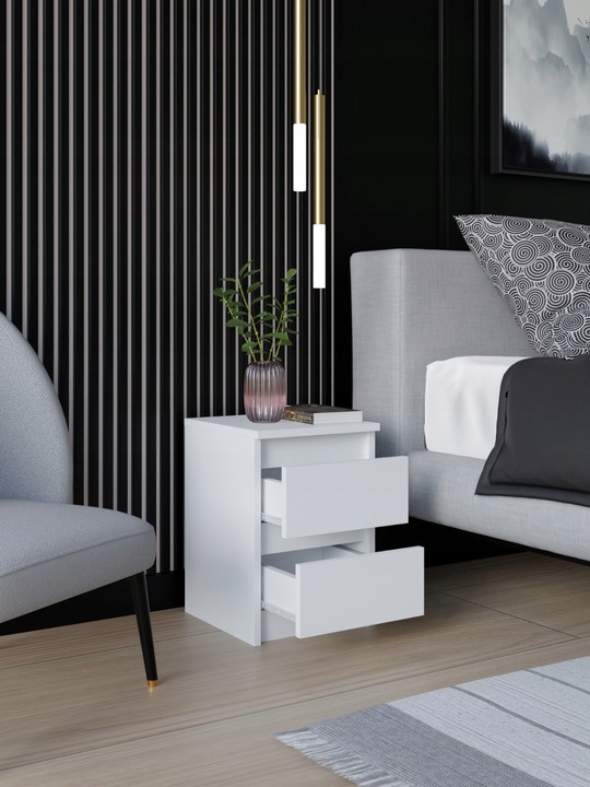 SZAFKA NOCNA BIAŁA STOLIK NOCNY DWIE SZUFLADY 30cm SYPIALNIA SALON