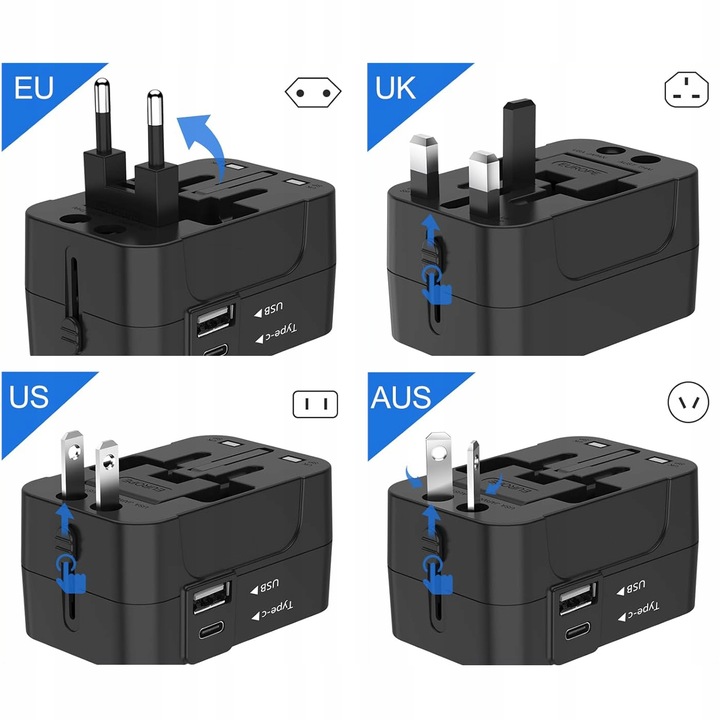 PRZEJŚCIÓWKA ADAPTER GNIAZDKA PODRÓŻNY USA UK EU CAŁY ŚWIAT 2 USB ŁADOWARKA