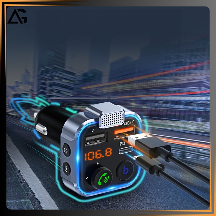 TRANSMITER BLUETOOTH SAMOCHODOWY FM USB 3.0A + 1.0A QC USB-C ŁADOWARKA