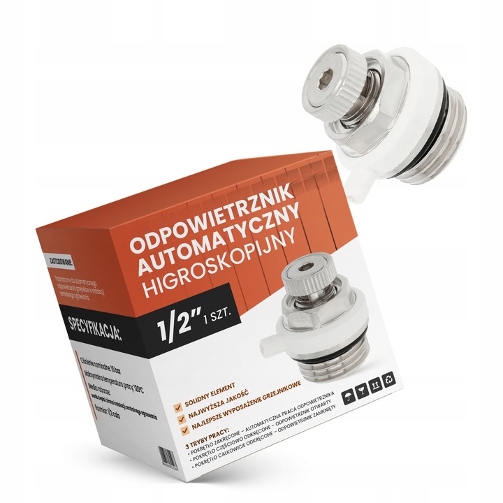 Odpowietrznik Grzejnika Kaloryfera AUTOMATYCZNY 1/2'' Grzejnikowy MOSIĄD LN