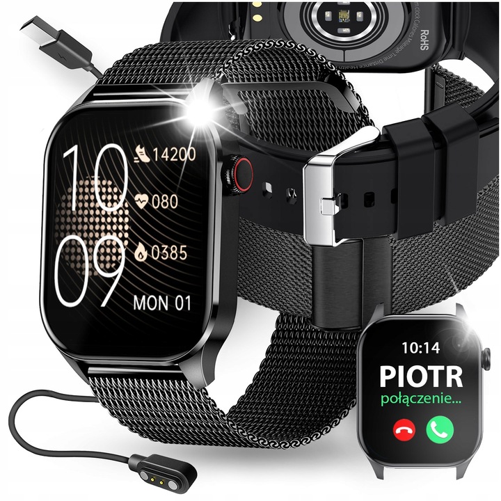 SMARTWATCH DAMSKI ZEGAREK POMIAR GLUKOZY CIŚNIENIE MENU PL ROZMOWY 2 PASKI