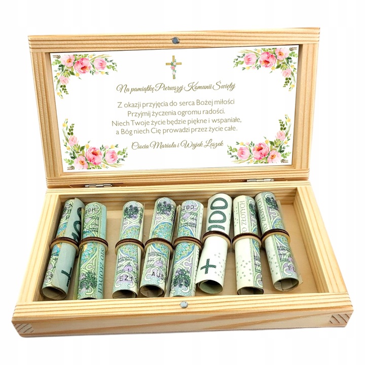 PAMIĄTKA Pierwszej KOMUNII ŚWIĘTEJ prezent pudełko pieniądze KOMUNIA