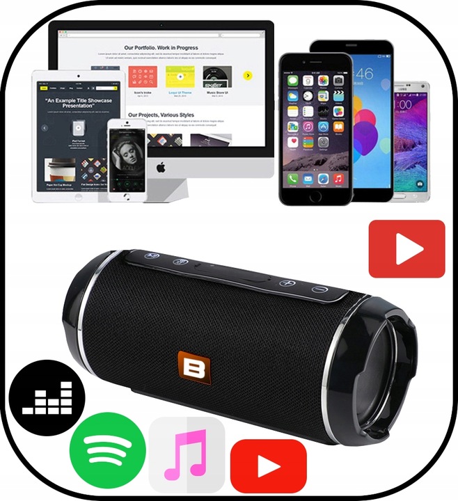 GŁOŚNIK BLUETOOTH USB SD AUX PRZENOŚNY BEZPRZEWODOWY RADIO FM WIEŻA