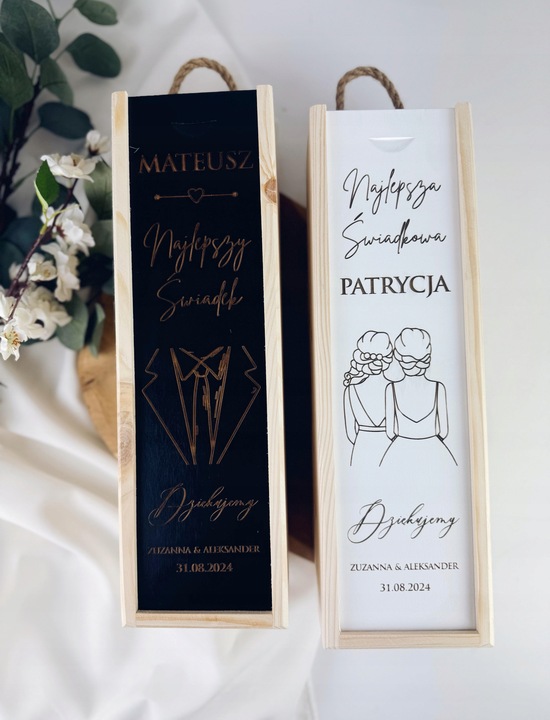 skrzynka na wino prezent dla RODZICÓW ŚWIADKÓW CHRZESTNYCH ŚLUB WESELE