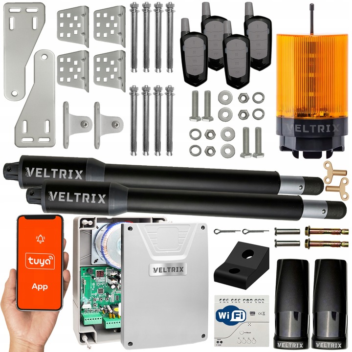 Napęd bramy dwuskrzydłowej WIFI ZESTAW 2x2m 400kg + 4 piloty + lampa LED