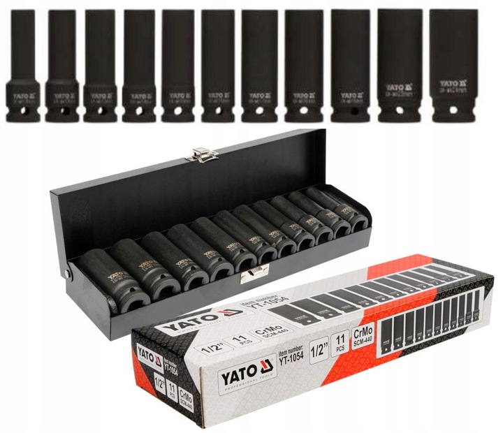 YATO NASADKI UDAROWE KLUCZE NASADOWE DŁUGIE 1/2'' 11el KUTE WALIZKA