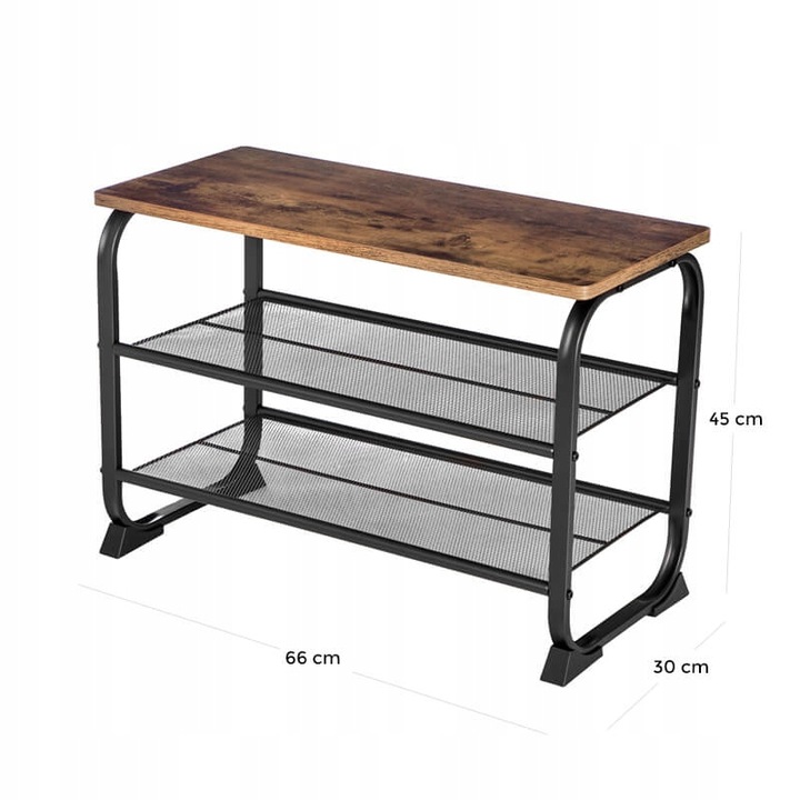 Szafka na Buty Półka Regał Metalowy z Siedziskiem Industrialny Na