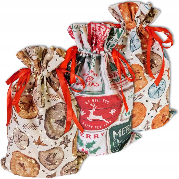 5x WOREK NA PREZENTY ŚWIĄTECZNY MIKOŁAJKOWY 30x45 cm EKO PREZENTOWY WIĄZANY