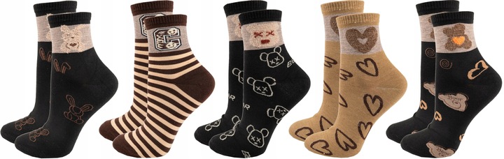 5x Skarpetki Damskie Skarpety Bawełniane Kolorowe Śmieszne Wzory 39-42